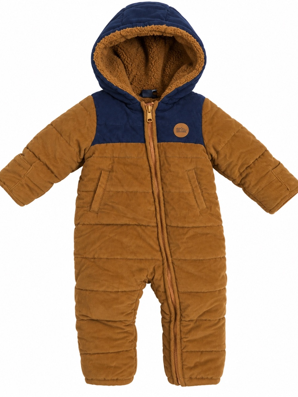 Eddie Bauer Baby Snowsuit Brown Navy Sherpa Lined 6–9 Months